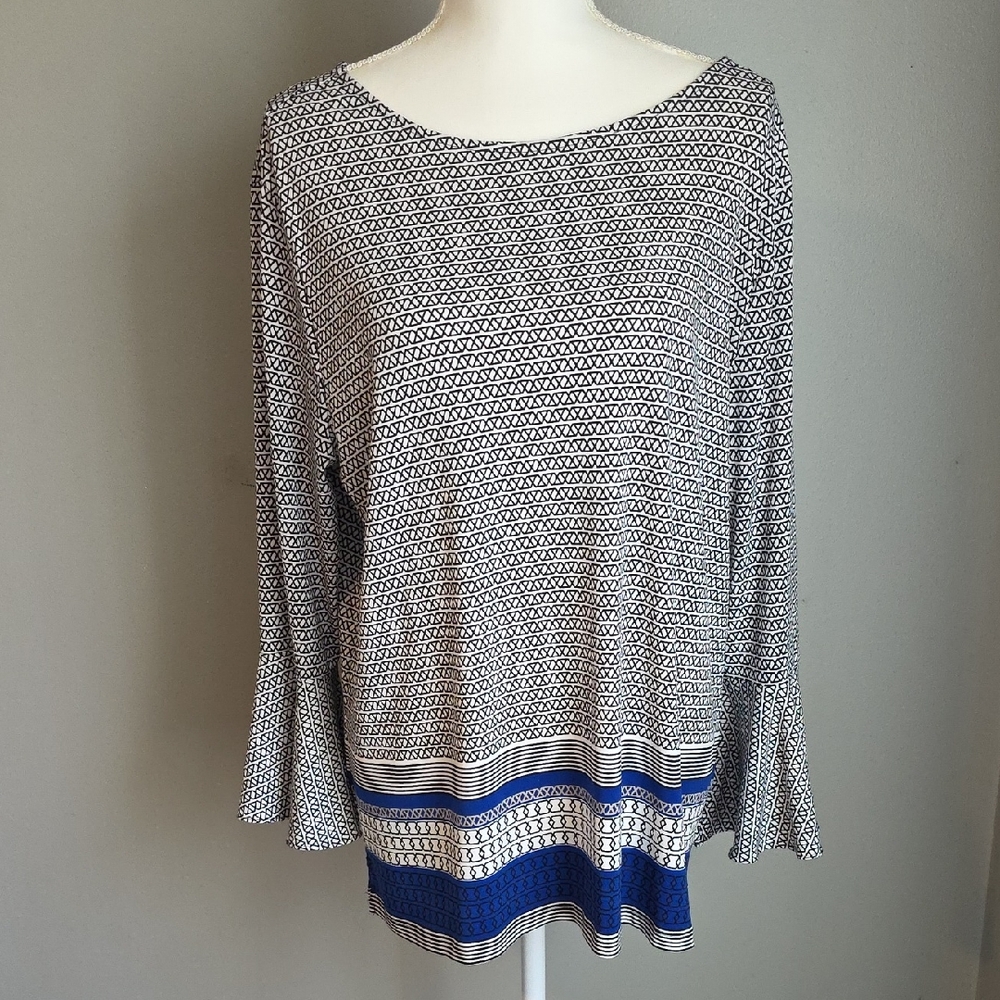 The Limited Black and Blue Geometric Blouse Size Large